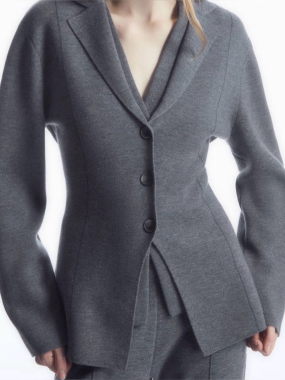 COS Women's Gray Knit Hourglass Blazer 100% Wool Size Small